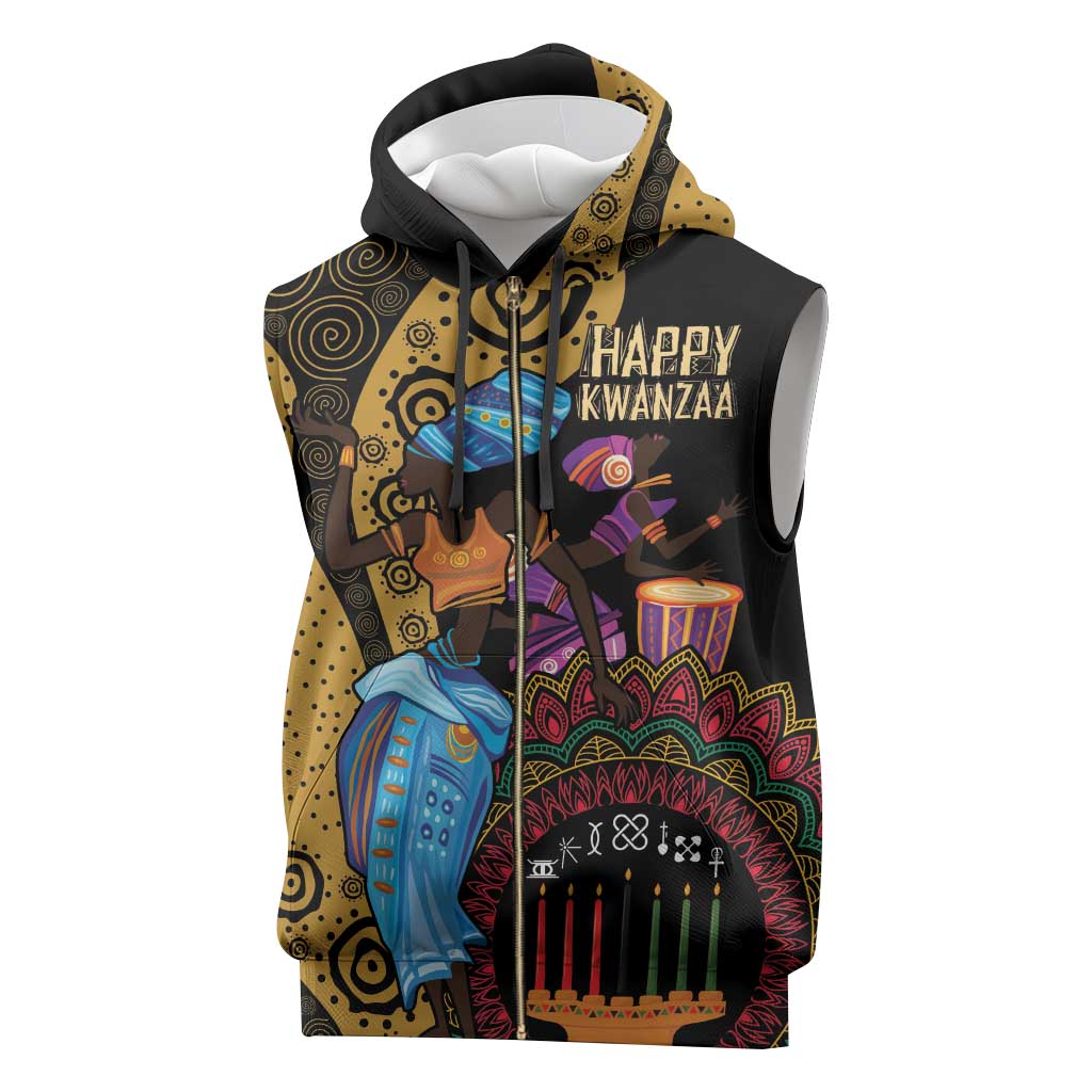 Africa Happy Kwanzaa Sleeveless Zip Hoodie Tribal Dance - African Pride