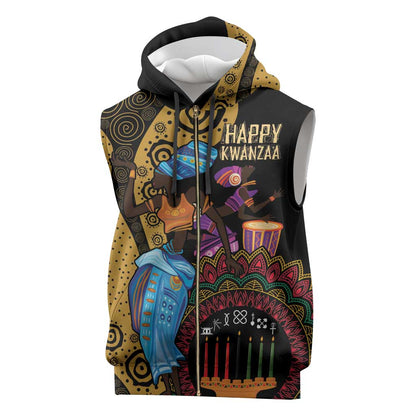 Africa Happy Kwanzaa Sleeveless Zip Hoodie Tribal Dance - African Pride