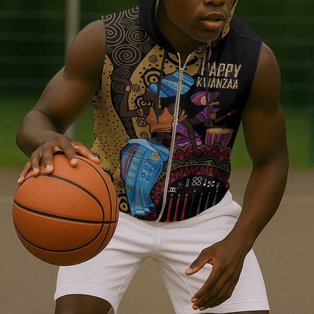 Africa Happy Kwanzaa Sleeveless Zip Hoodie Tribal Dance - African Pride