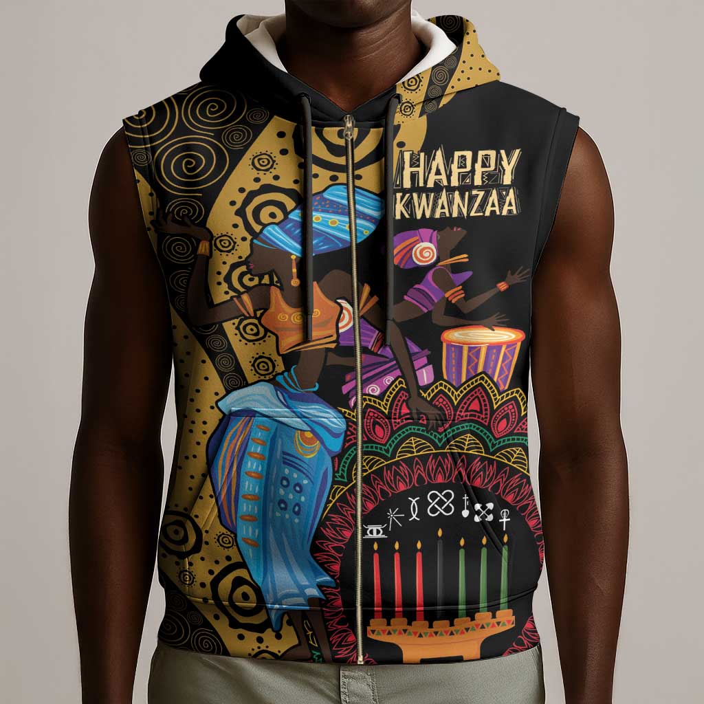 Africa Happy Kwanzaa Sleeveless Zip Hoodie Tribal Dance - African Pride