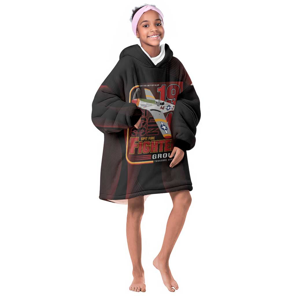 Tuskegee Airmen 332nd Fighter Group Kid Wearable Blanket Hoodie Spit Fire - African Pride