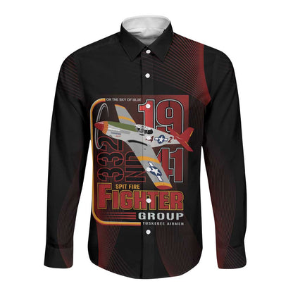 Tuskegee Airmen 332nd Fighter Group Long Sleeve Button Shirt Spit Fire - African Pride