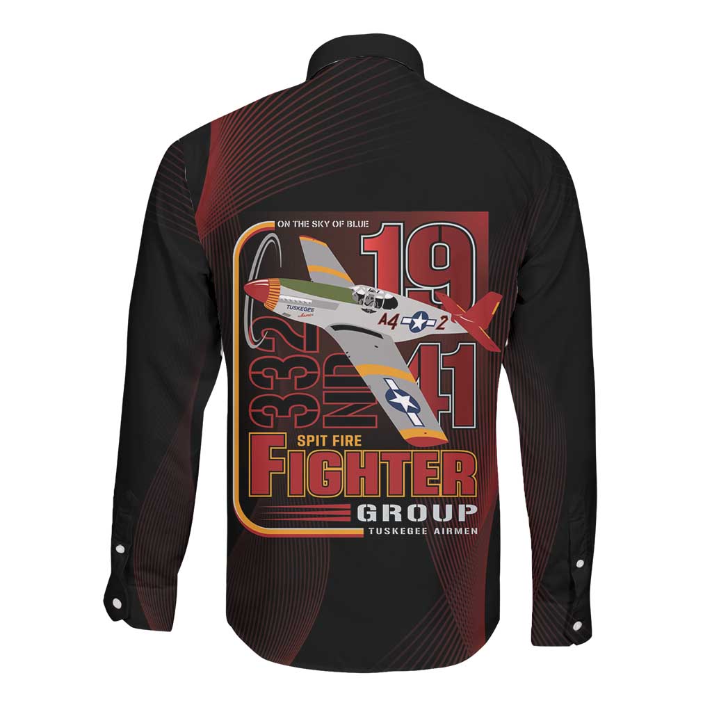 Tuskegee Airmen 332nd Fighter Group Long Sleeve Button Shirt Spit Fire - African Pride
