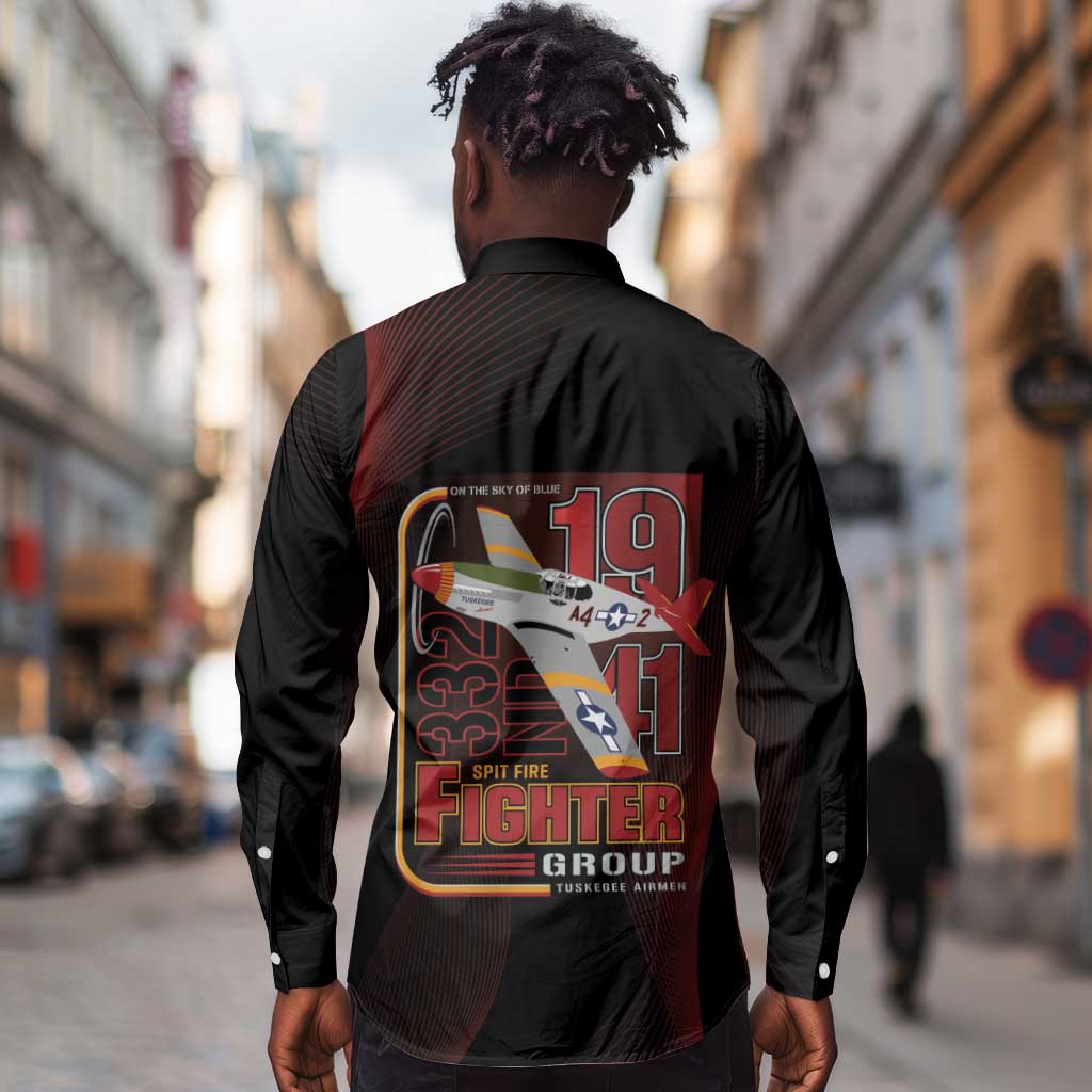 Tuskegee Airmen 332nd Fighter Group Long Sleeve Button Shirt Spit Fire - African Pride