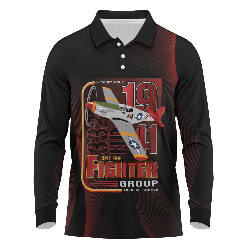Tuskegee Airmen 332nd Fighter Group Long Sleeve Polo Shirt Spit Fire - African Pride