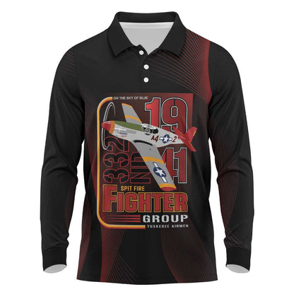 Tuskegee Airmen 332nd Fighter Group Long Sleeve Polo Shirt Spit Fire - African Pride