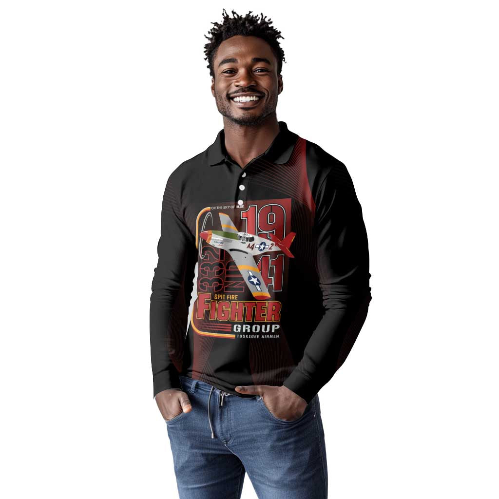 Tuskegee Airmen 332nd Fighter Group Long Sleeve Polo Shirt Spit Fire - African Pride