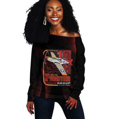Tuskegee Airmen 332nd Fighter Group Off Shoulder Sweater Spit Fire - African Pride