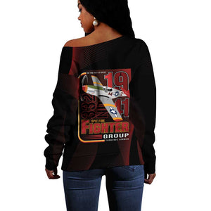 Tuskegee Airmen 332nd Fighter Group Off Shoulder Sweater Spit Fire - African Pride