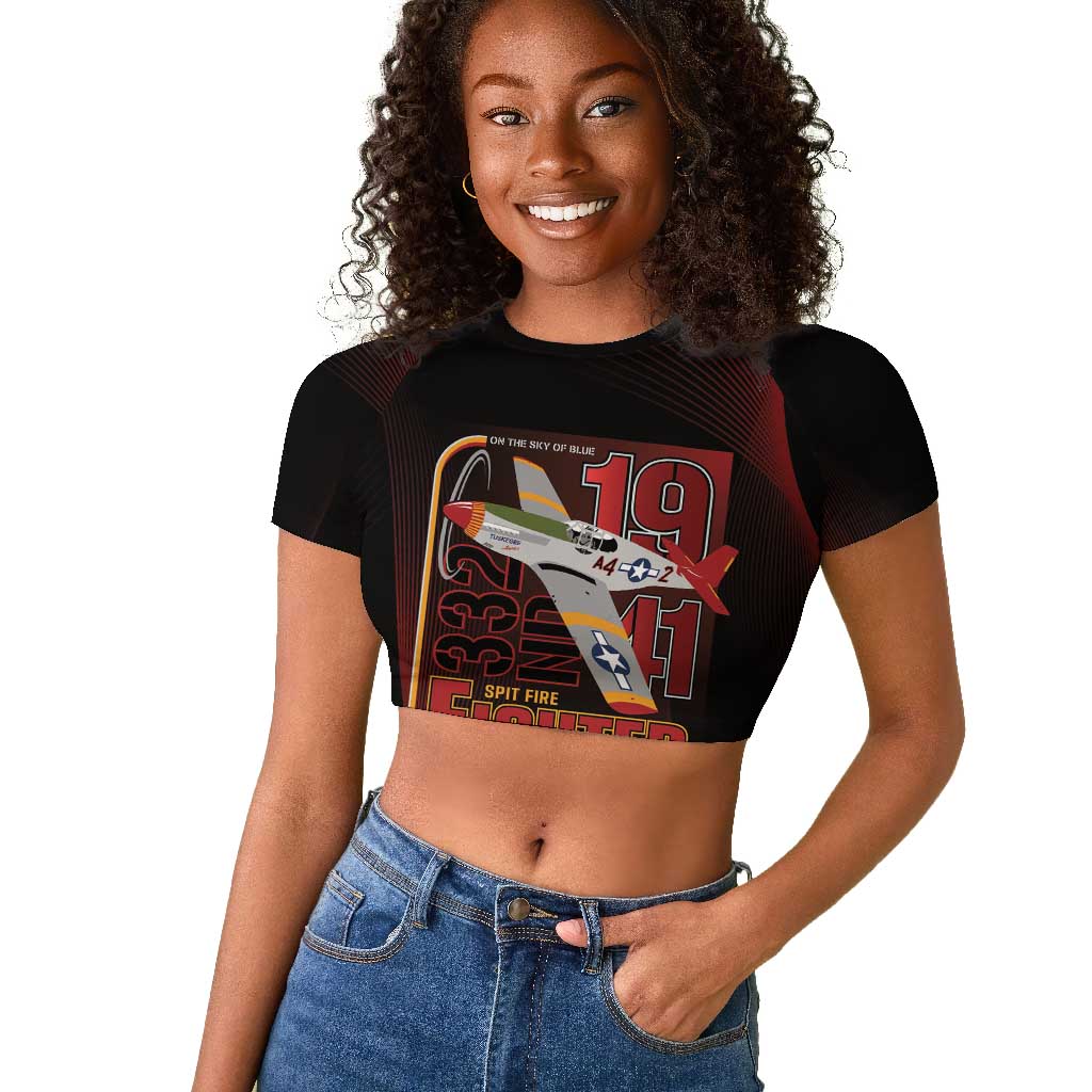 Tuskegee Airmen 332nd Fighter Group Raglan Cropped T shirt Spit Fire - African Pride