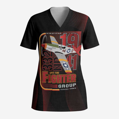 Tuskegee Airmen 332nd Fighter Group Scrub Top Spit Fire - African Pride
