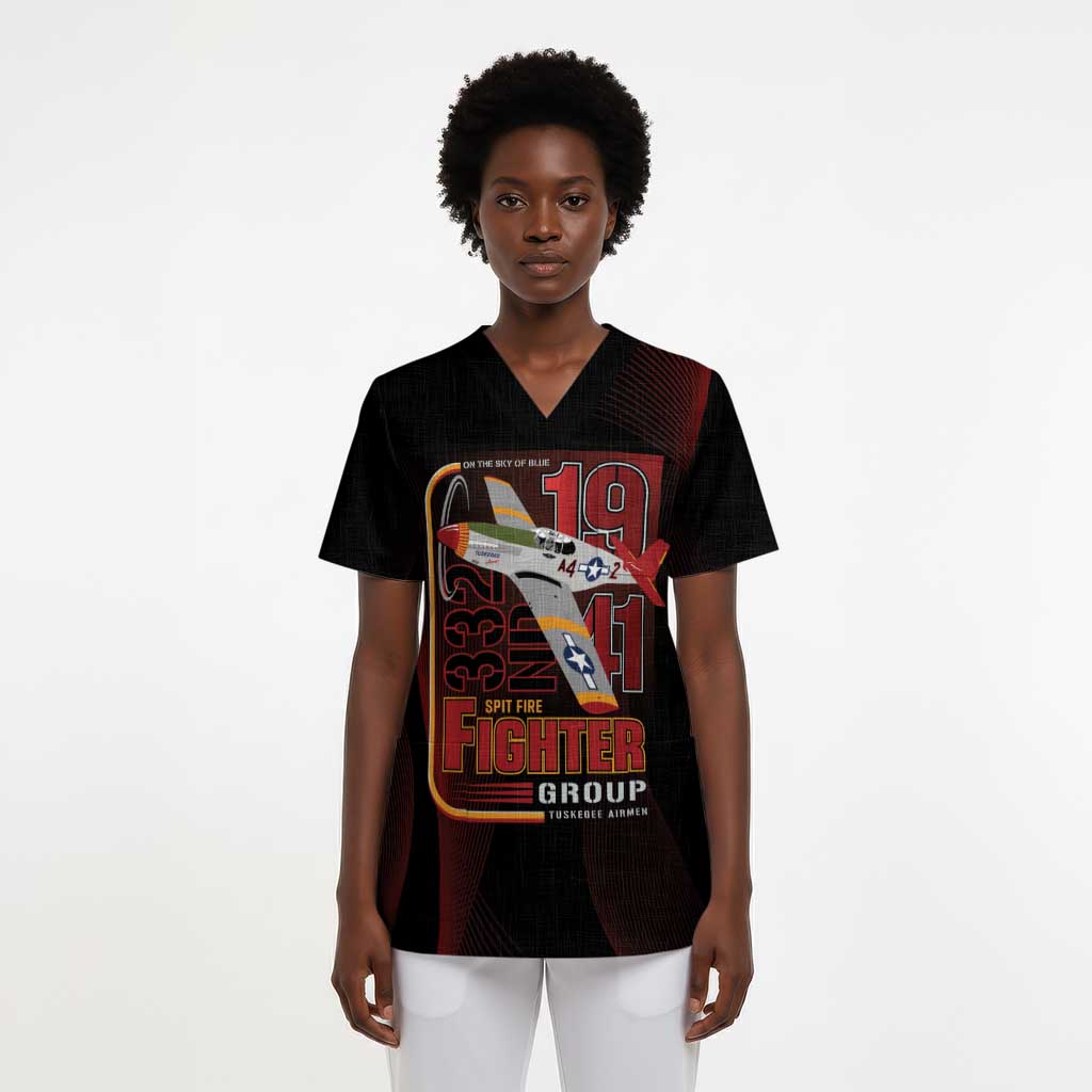 Tuskegee Airmen 332nd Fighter Group Scrub Top Spit Fire - African Pride