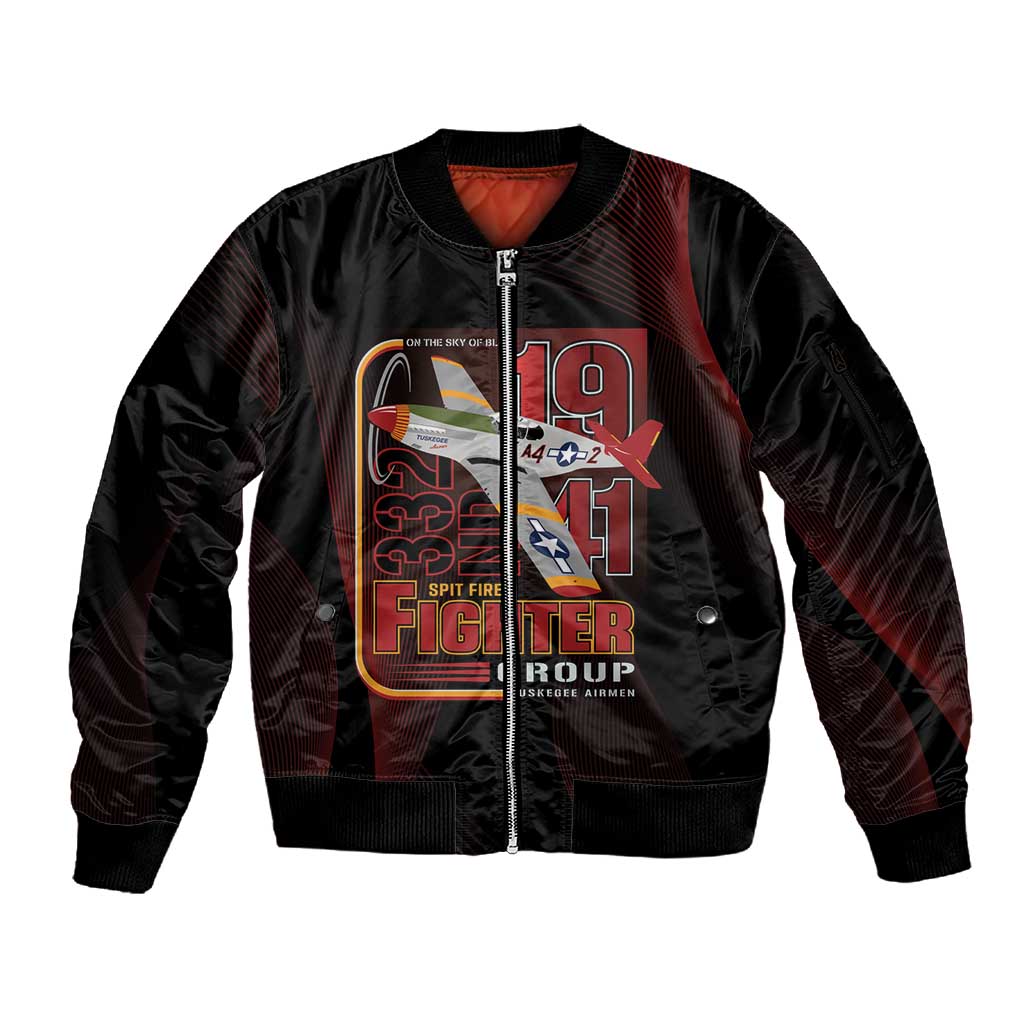 Tuskegee Airmen 332nd Fighter Group Sleeve Zip Bomber Jacket Spit Fire - African Pride