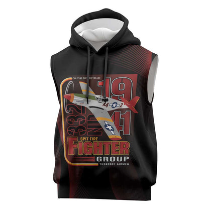 Tuskegee Airmen 332nd Fighter Group Sleeveless Hoodie Spit Fire - African Pride