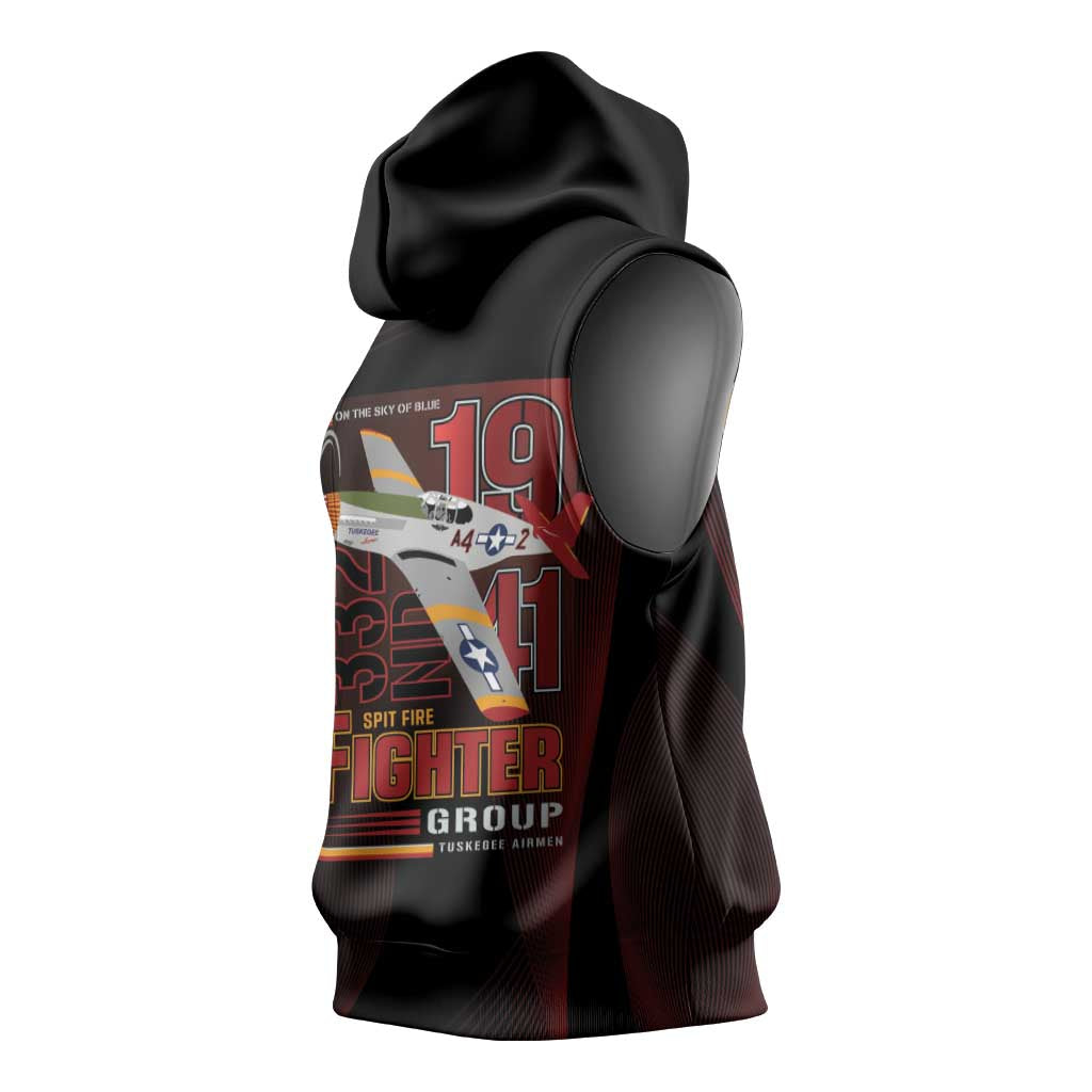 Tuskegee Airmen 332nd Fighter Group Sleeveless Hoodie Spit Fire - African Pride
