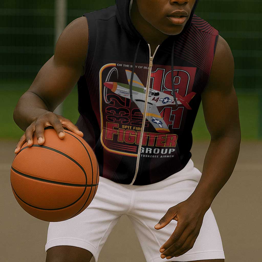 Tuskegee Airmen 332nd Fighter Group Sleeveless Zip Hoodie Spit Fire - African Pride