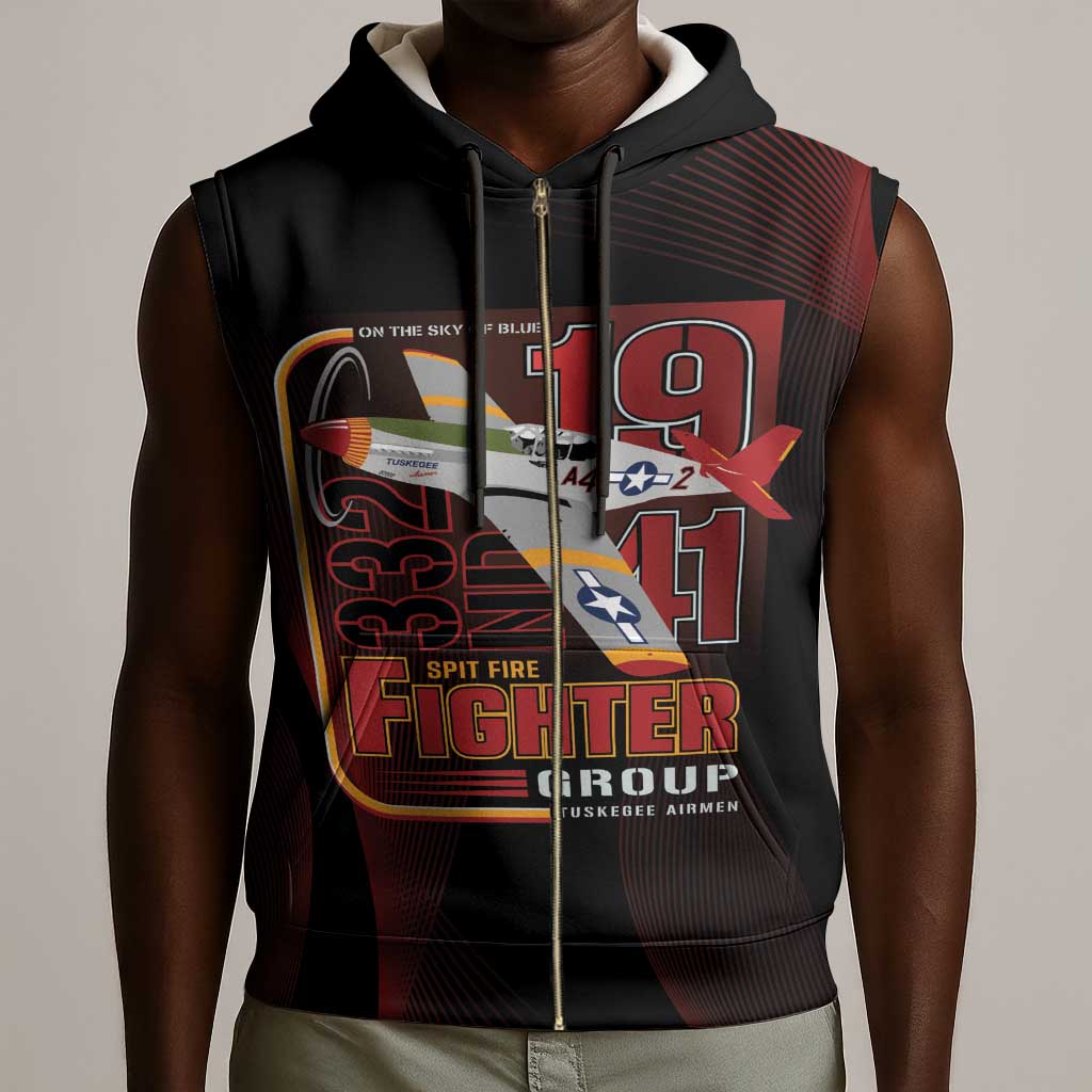 Tuskegee Airmen 332nd Fighter Group Sleeveless Zip Hoodie Spit Fire - African Pride
