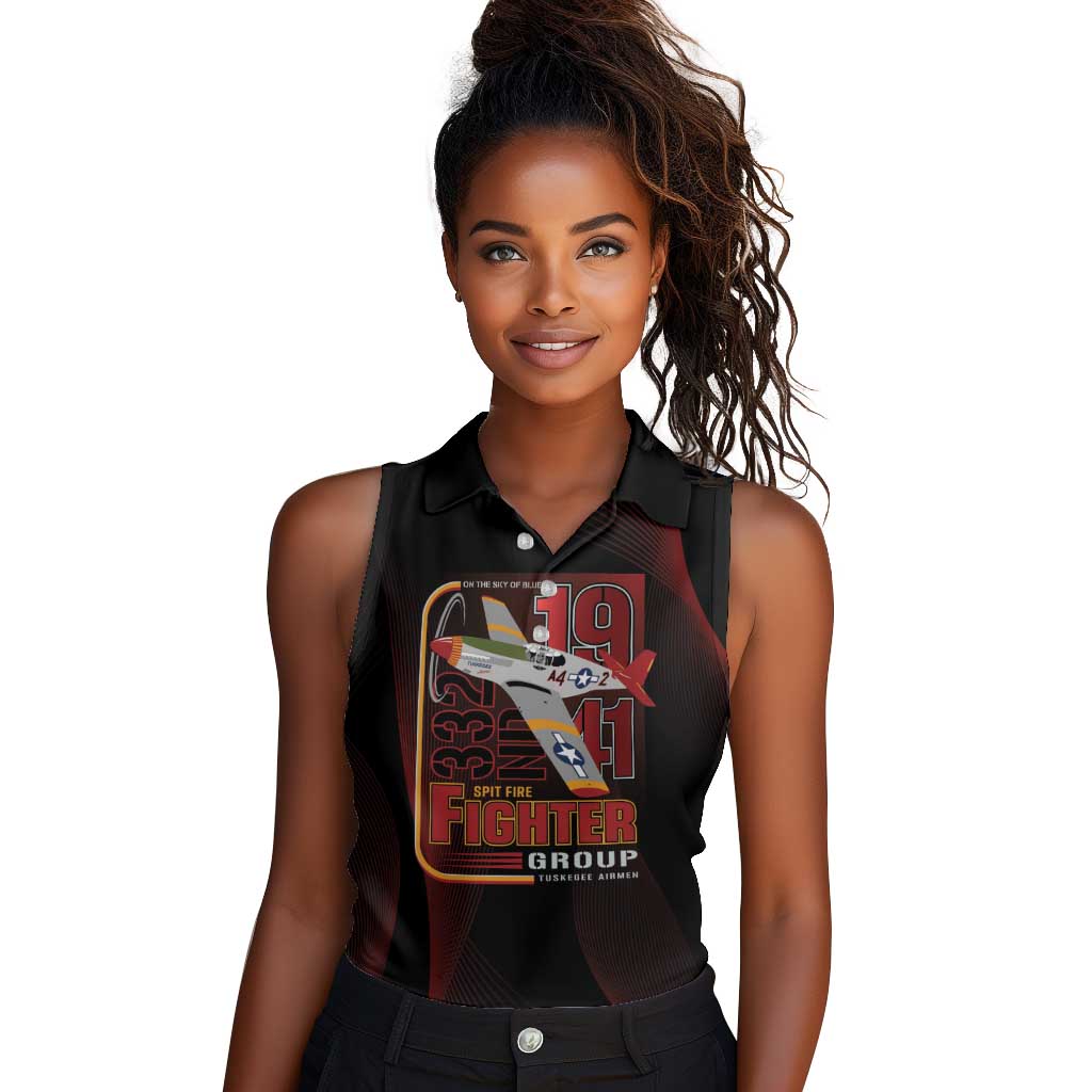 Tuskegee Airmen 332nd Fighter Group Women Sleeveless Polo Shirt Spit Fire - African Pride