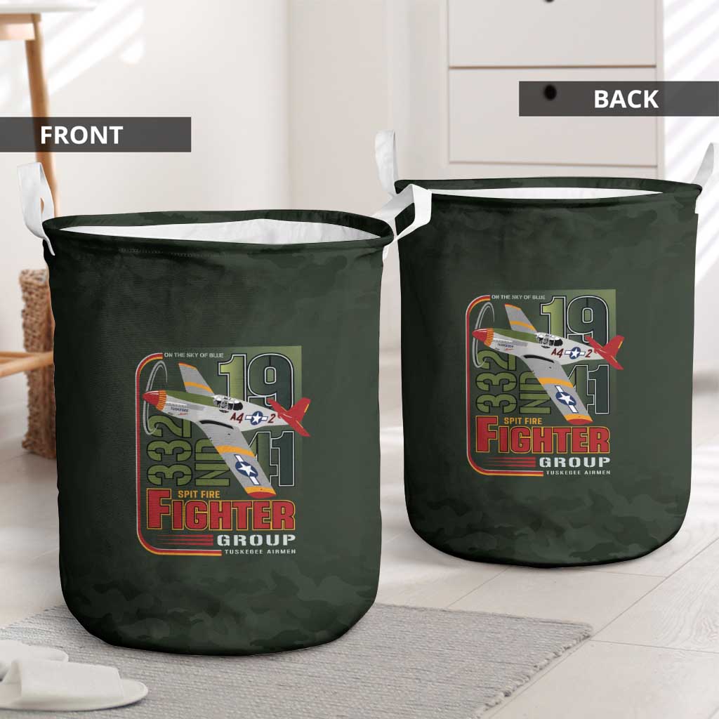 Tuskegee Airmen Camo Moss Green Laundry Basket 332nd Spit Fire - African Pride