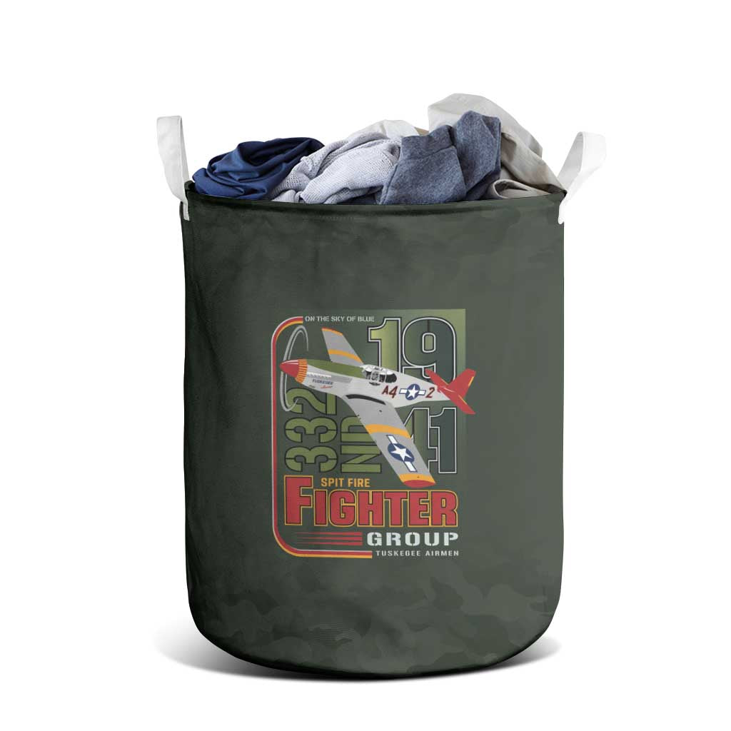 Tuskegee Airmen Camo Moss Green Laundry Basket 332nd Spit Fire - African Pride