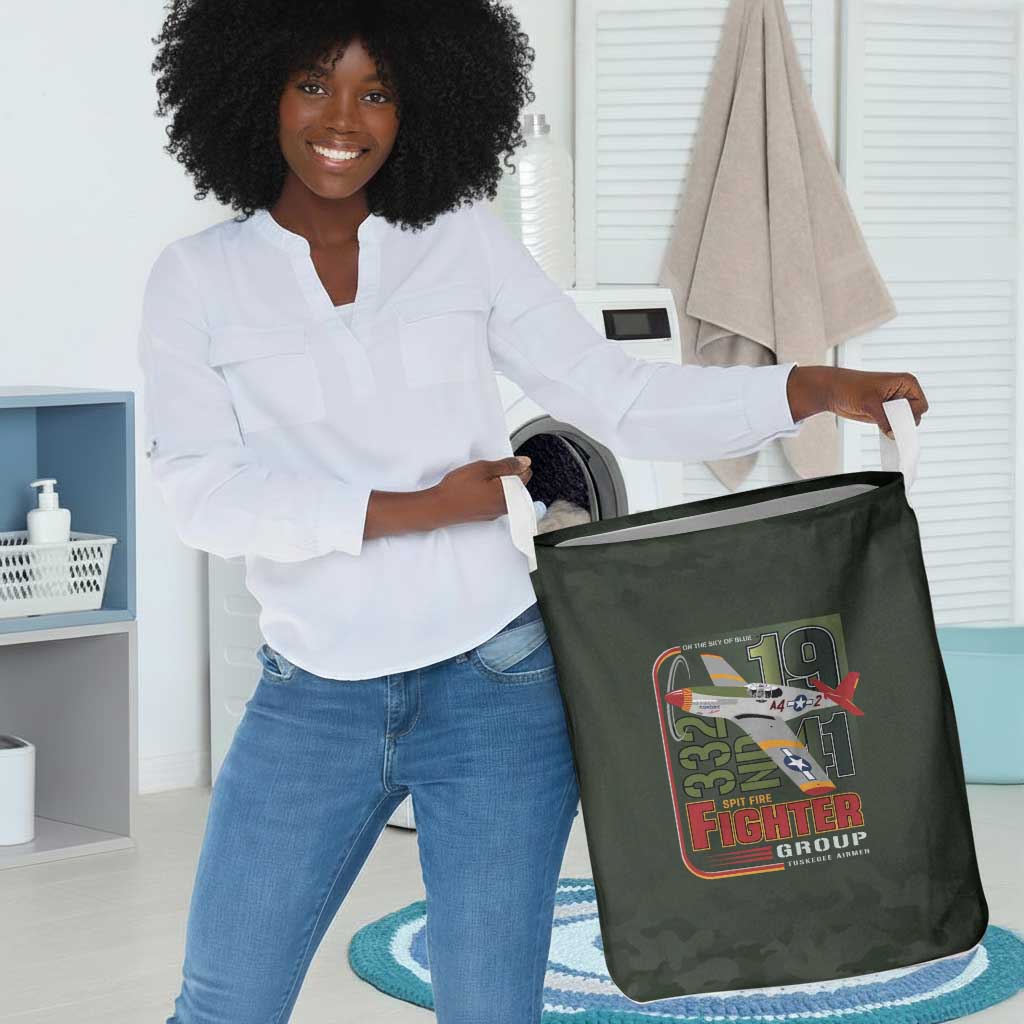 Tuskegee Airmen Camo Moss Green Laundry Basket 332nd Spit Fire - African Pride