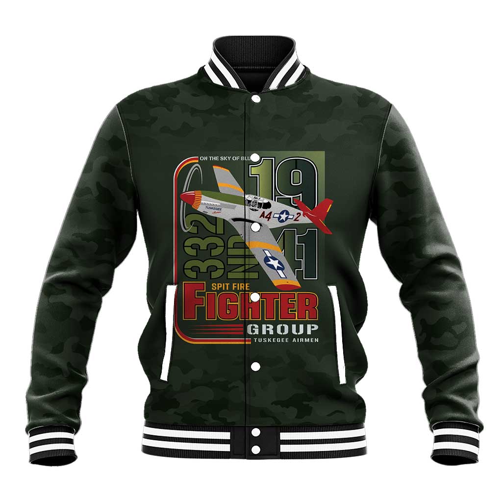 Tuskegee Airmen Camo Moss Green Baseball Jacket 332nd Spit Fire - African Pride