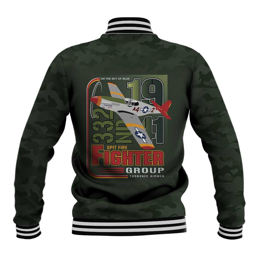 Tuskegee Airmen Camo Moss Green Baseball Jacket 332nd Spit Fire - African Pride