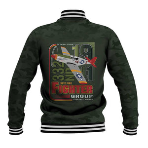 Tuskegee Airmen Camo Moss Green Baseball Jacket 332nd Spit Fire - African Pride
