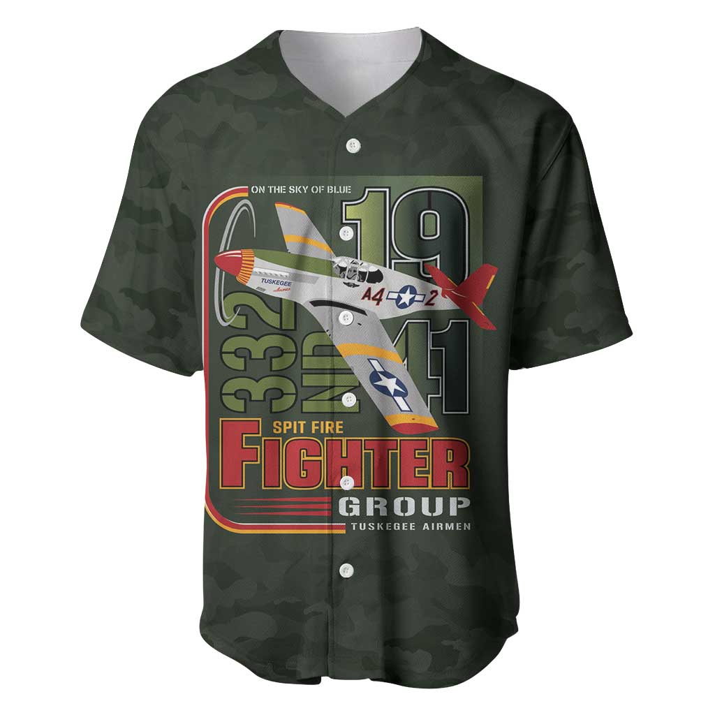 Tuskegee Airmen Camo Moss Green Baseball Jersey 332nd Spit Fire LT7