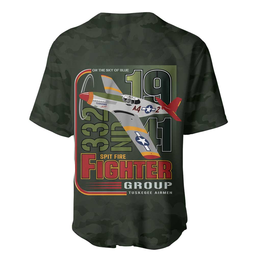 Tuskegee Airmen Camo Moss Green Baseball Jersey 332nd Spit Fire LT7