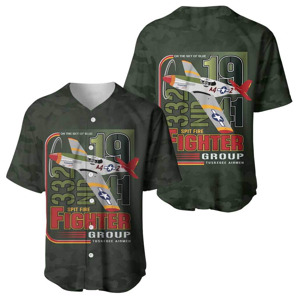 Tuskegee Airmen Camo Moss Green Baseball Jersey 332nd Spit Fire LT7