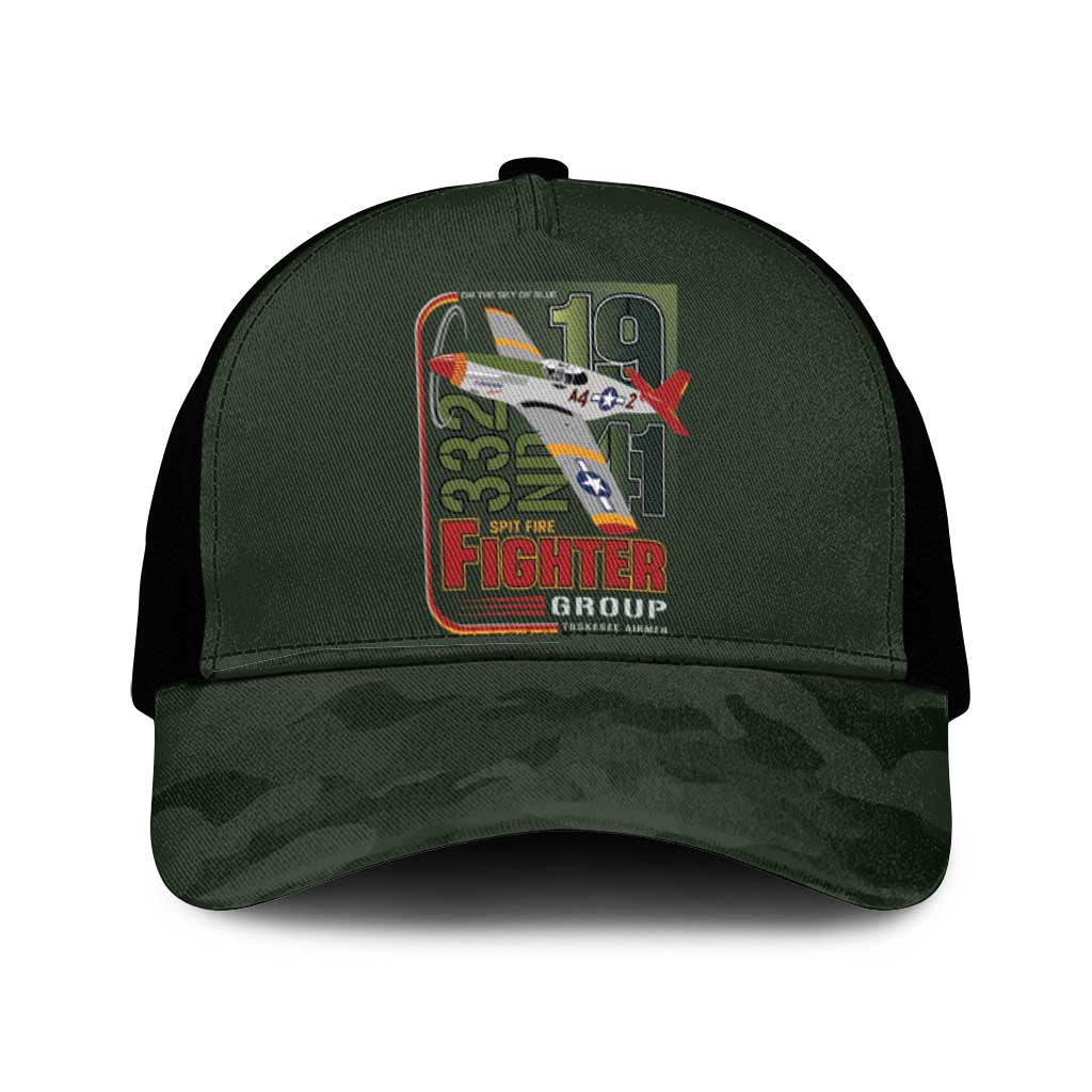 Tuskegee Airmen Camo Moss Green Baseball Net Cap 332nd Spit Fire - African Pride