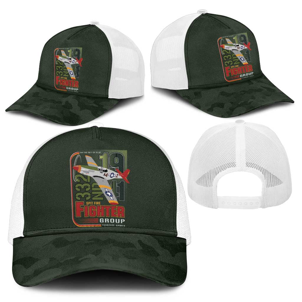 Tuskegee Airmen Camo Moss Green Baseball Net Cap 332nd Spit Fire - African Pride