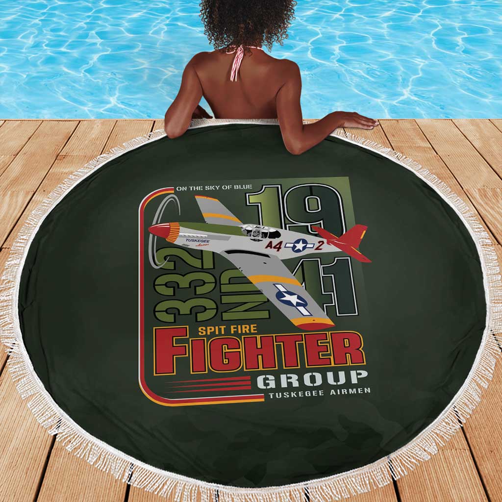 Tuskegee Airmen Camo Moss Green Beach Blanket 332nd Spit Fire - African Pride