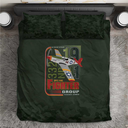 Tuskegee Airmen Camo Moss Green Bedding Set 332nd Spit Fire - African Pride