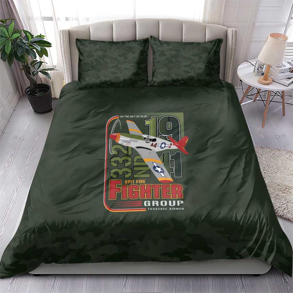 Tuskegee Airmen Camo Moss Green Bedding Set 332nd Spit Fire - African Pride