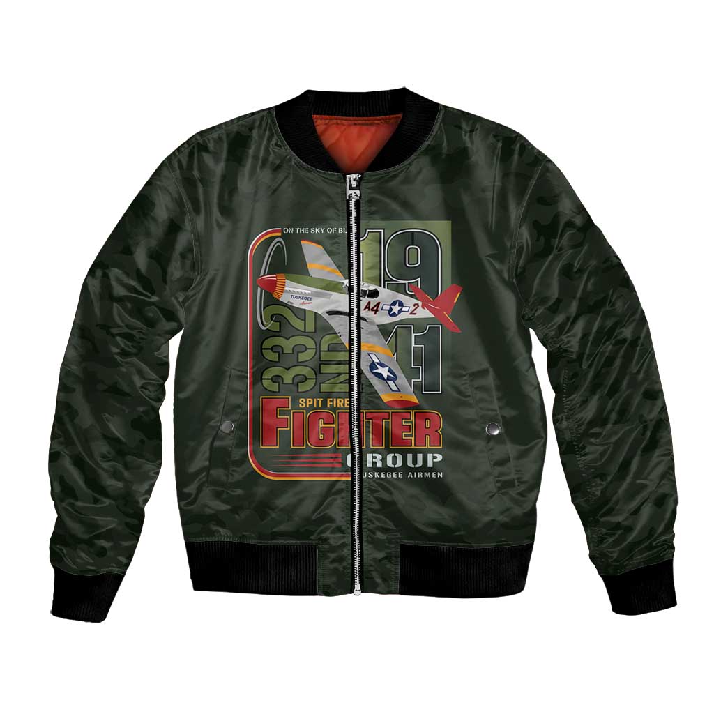 Tuskegee Airmen Camo Moss Green Bomber Jacket 332nd Spit Fire - African Pride