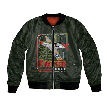 Tuskegee Airmen Camo Moss Green Bomber Jacket 332nd Spit Fire - African Pride