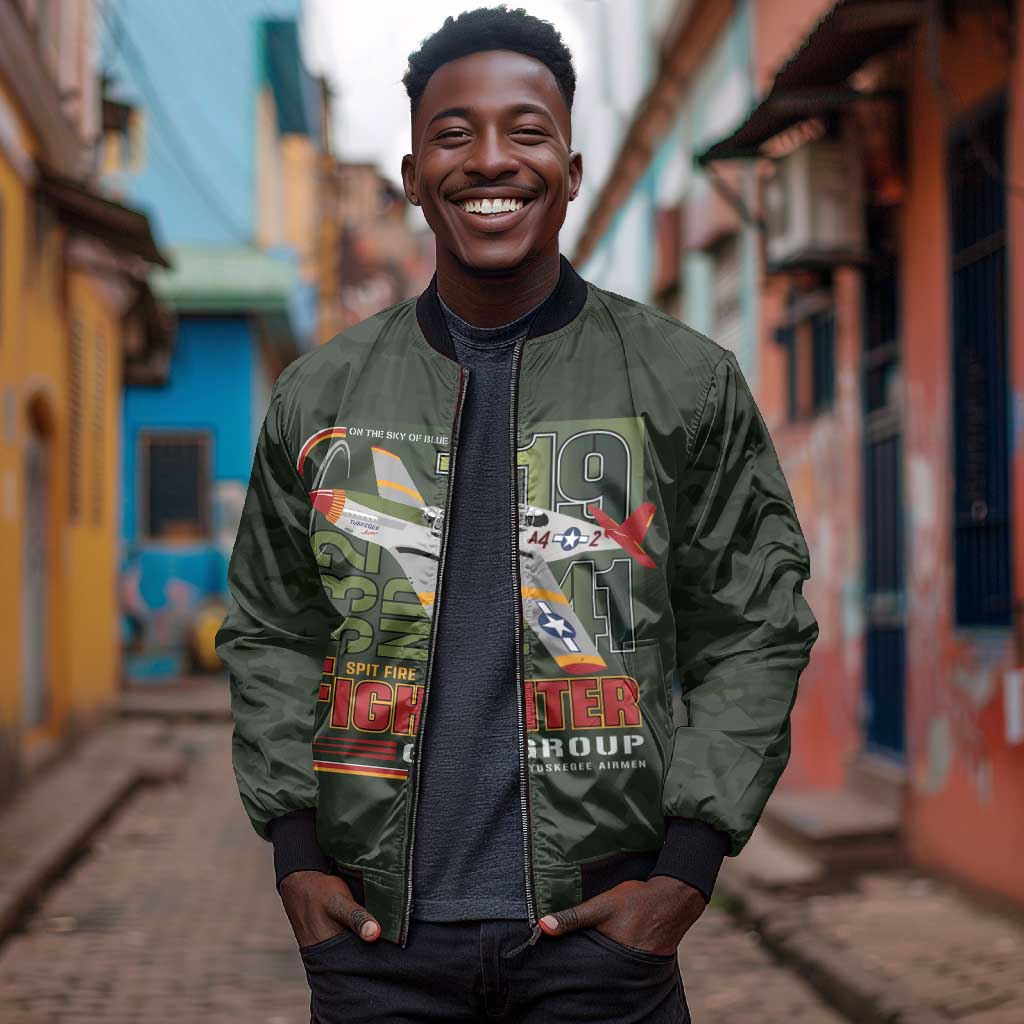 Tuskegee Airmen Camo Moss Green Bomber Jacket 332nd Spit Fire - African Pride