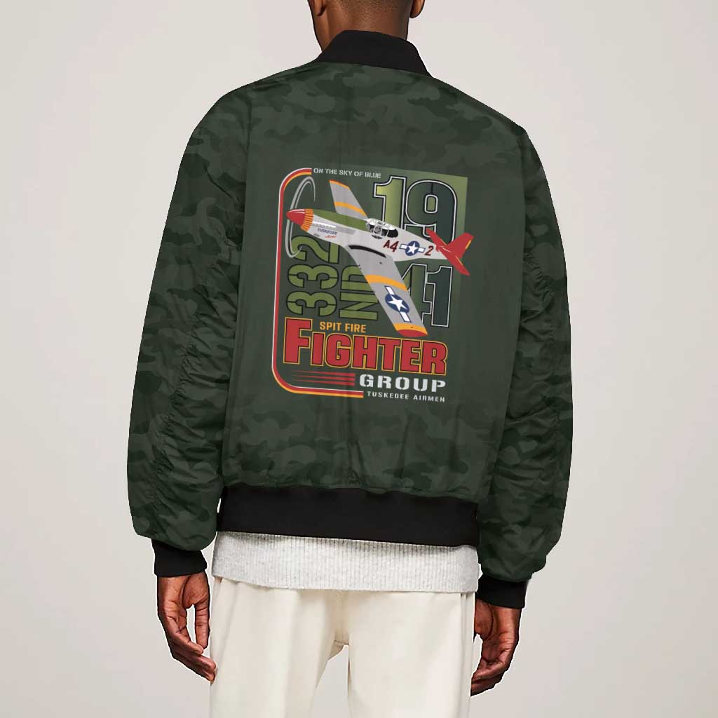 Tuskegee Airmen Camo Moss Green Bomber Jacket 332nd Spit Fire - African Pride