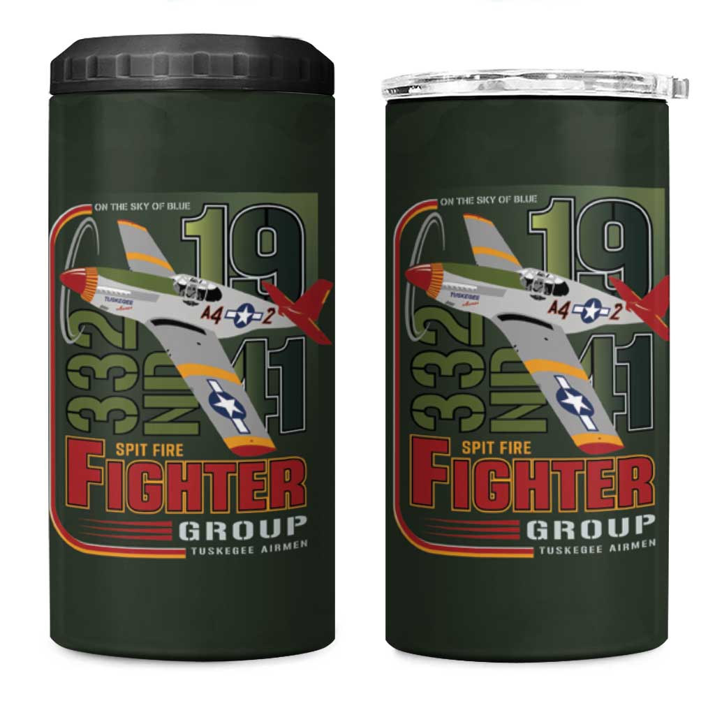 Tuskegee Airmen Camo Moss Green 4 in 1 Can Cooler Tumbler 332nd Spit Fire - African Pride