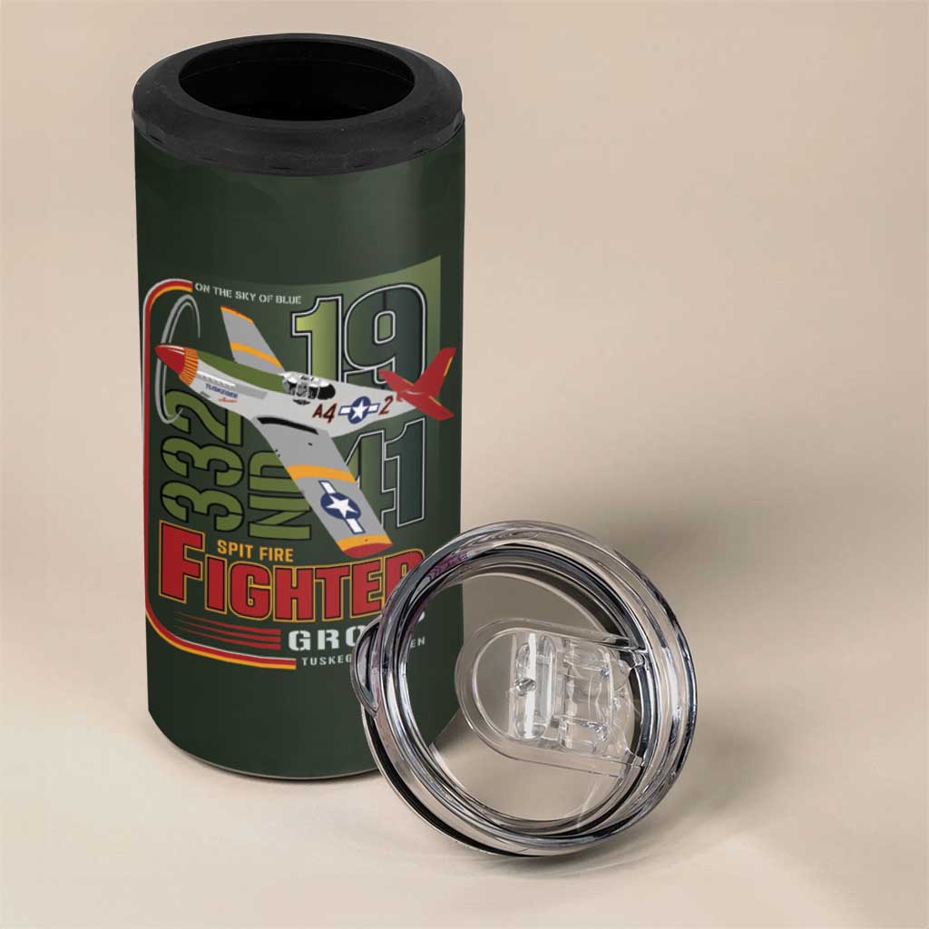 Tuskegee Airmen Camo Moss Green 4 in 1 Can Cooler Tumbler 332nd Spit Fire - African Pride