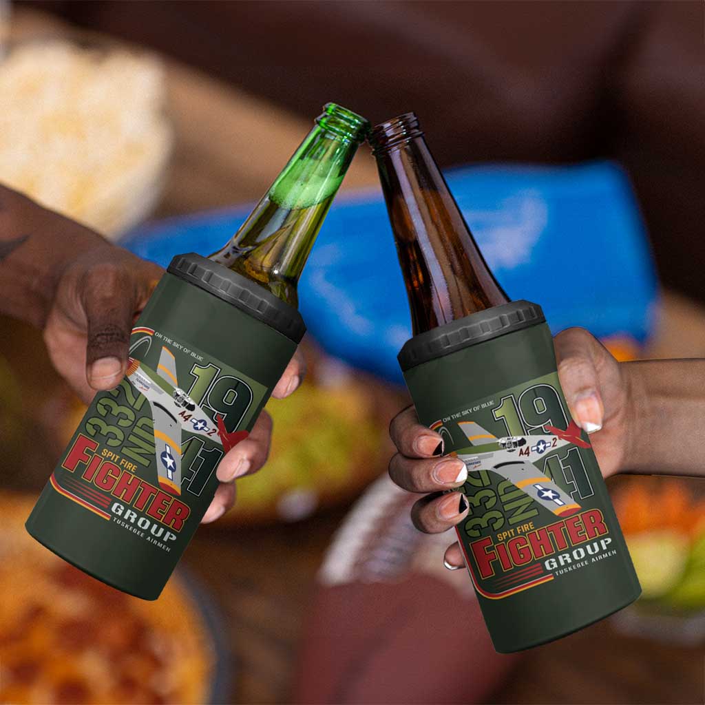 Tuskegee Airmen Camo Moss Green 4 in 1 Can Cooler Tumbler 332nd Spit Fire - African Pride