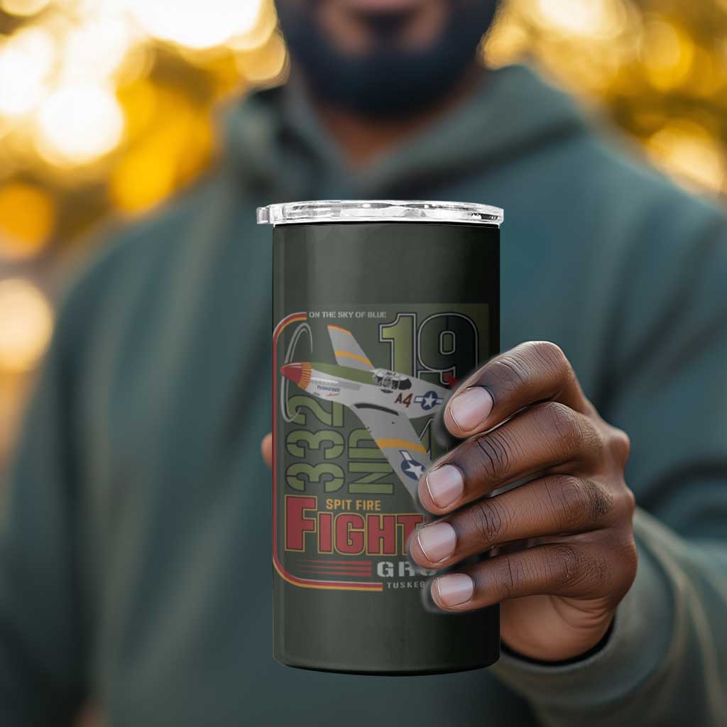 Tuskegee Airmen Camo Moss Green 4 in 1 Can Cooler Tumbler 332nd Spit Fire - African Pride