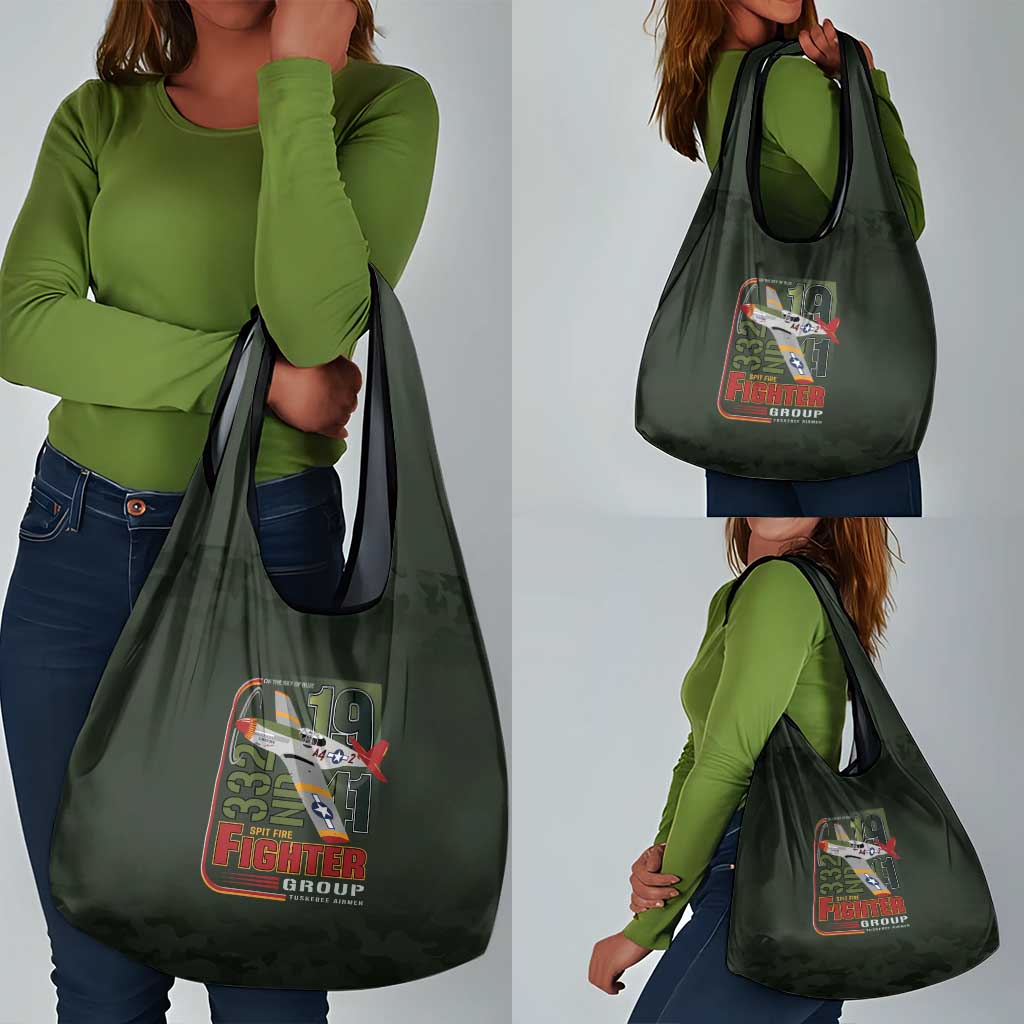 Tuskegee Airmen Camo Moss Green Grocery Bag 332nd Spit Fire - African Pride