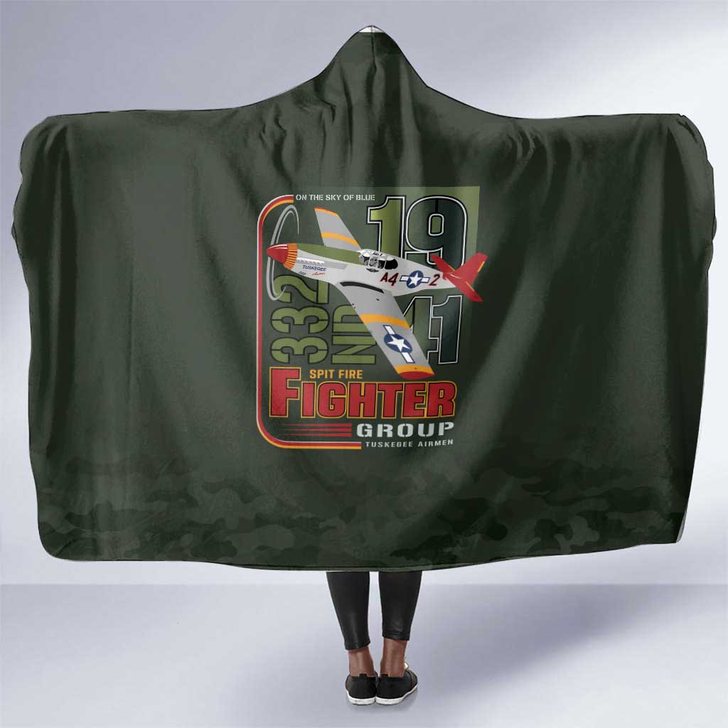 Tuskegee Airmen Camo Moss Green Hooded Blanket 332nd Spit Fire - African Pride