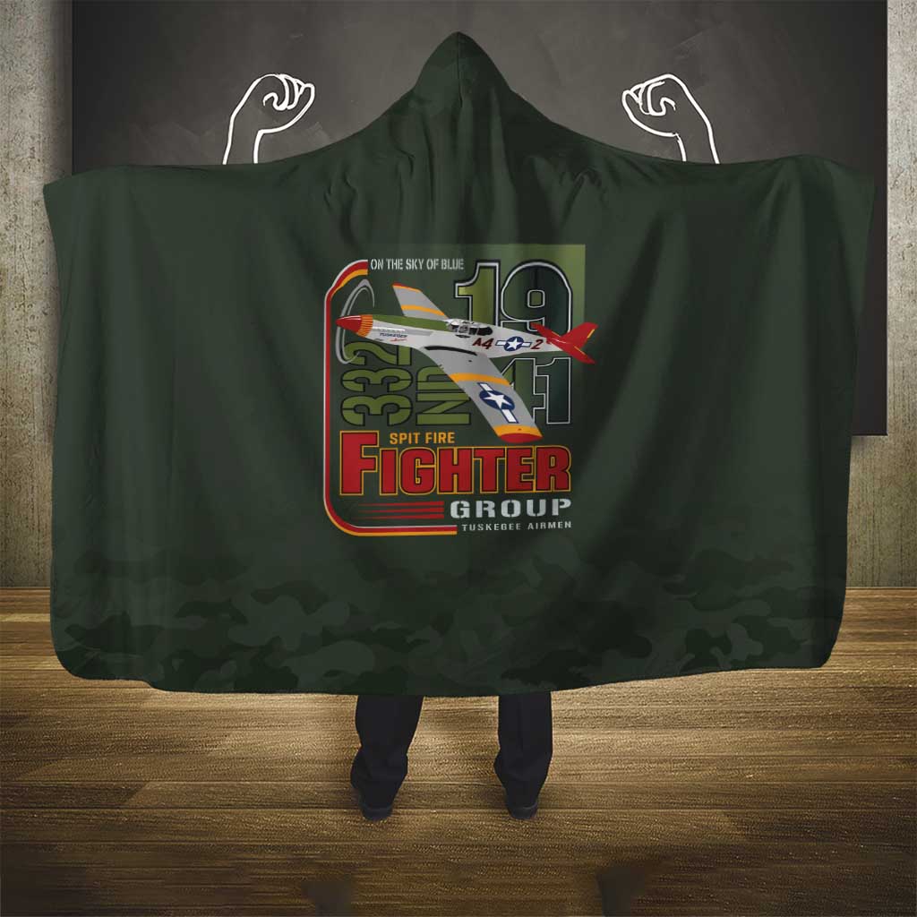 Tuskegee Airmen Camo Moss Green Hooded Blanket 332nd Spit Fire - African Pride