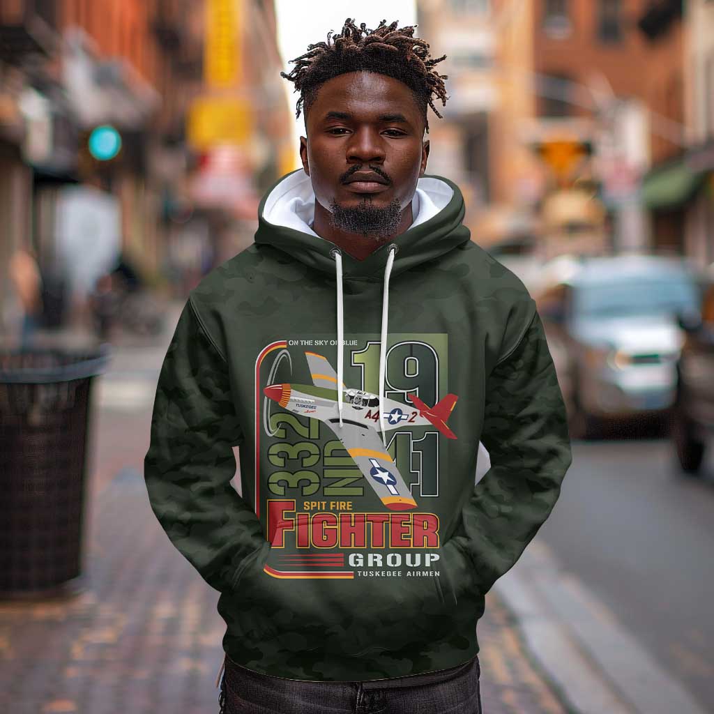 Tuskegee Airmen Camo Moss Green Hoodie 332nd Spit Fire - African Pride