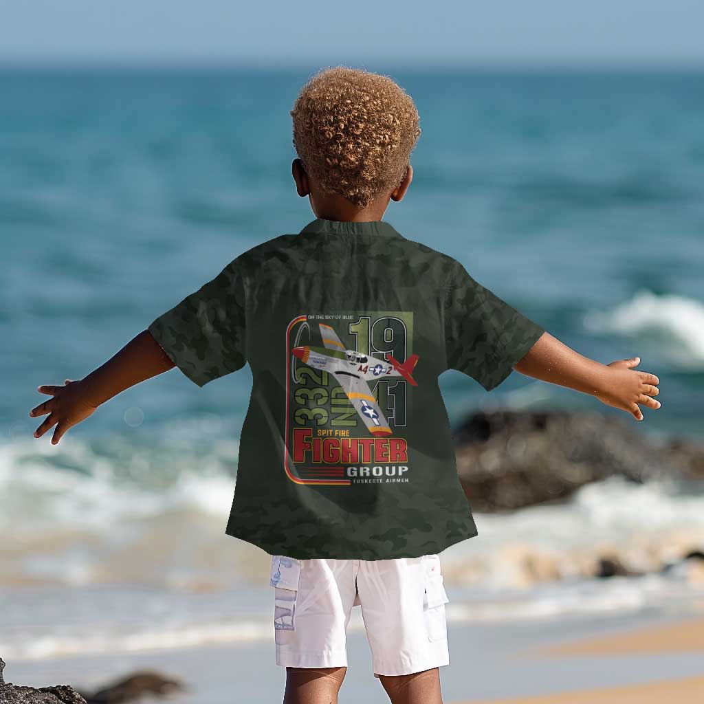 Tuskegee Airmen Camo Moss Green Kid Hawaiian Shirt 332nd Spit Fire - African Pride