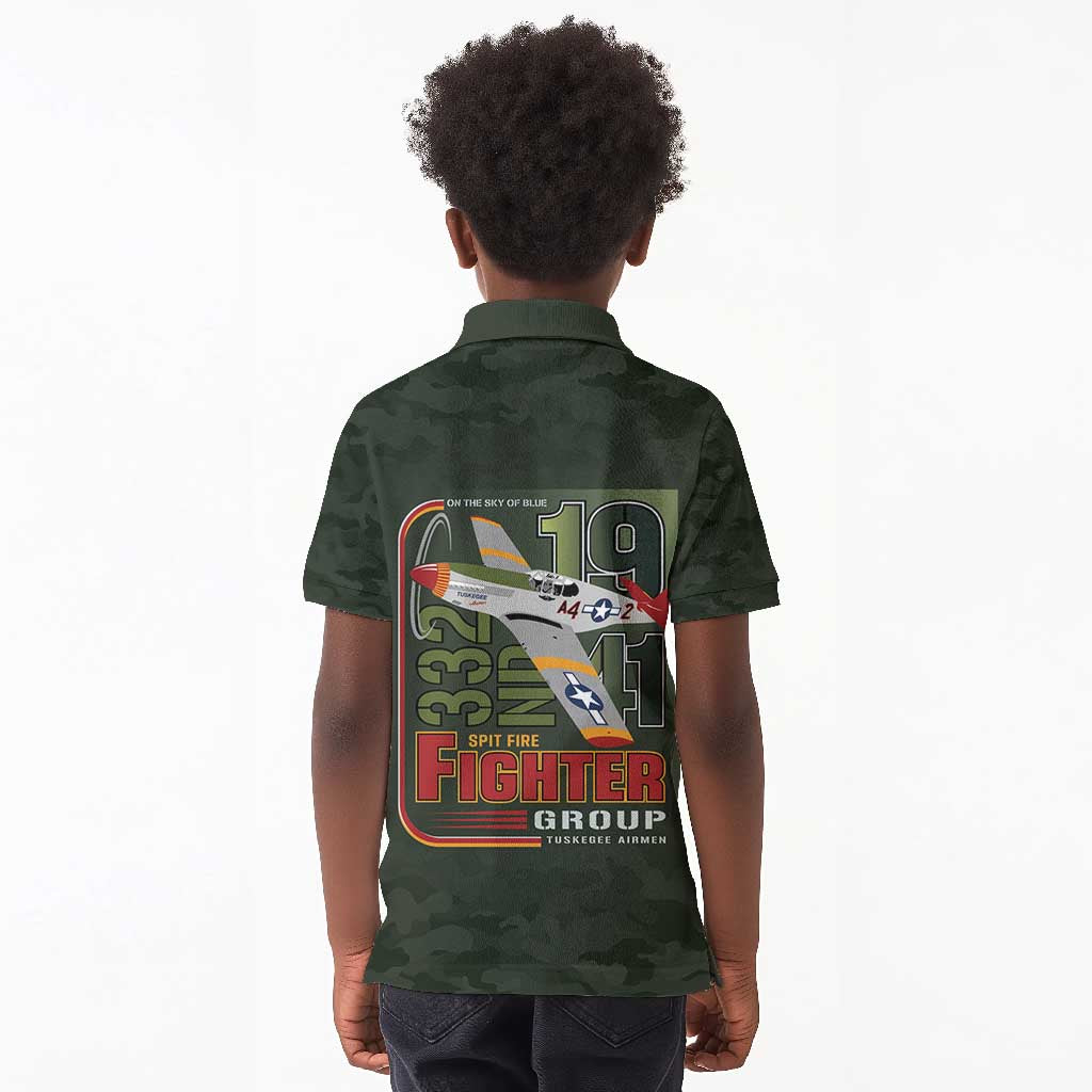 Tuskegee Airmen Camo Moss Green Kid Polo Shirt 332nd Spit Fire - African Pride